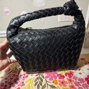 Black Woven Leather Bag